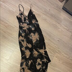 Lulu's Black and Tan Floral Dress